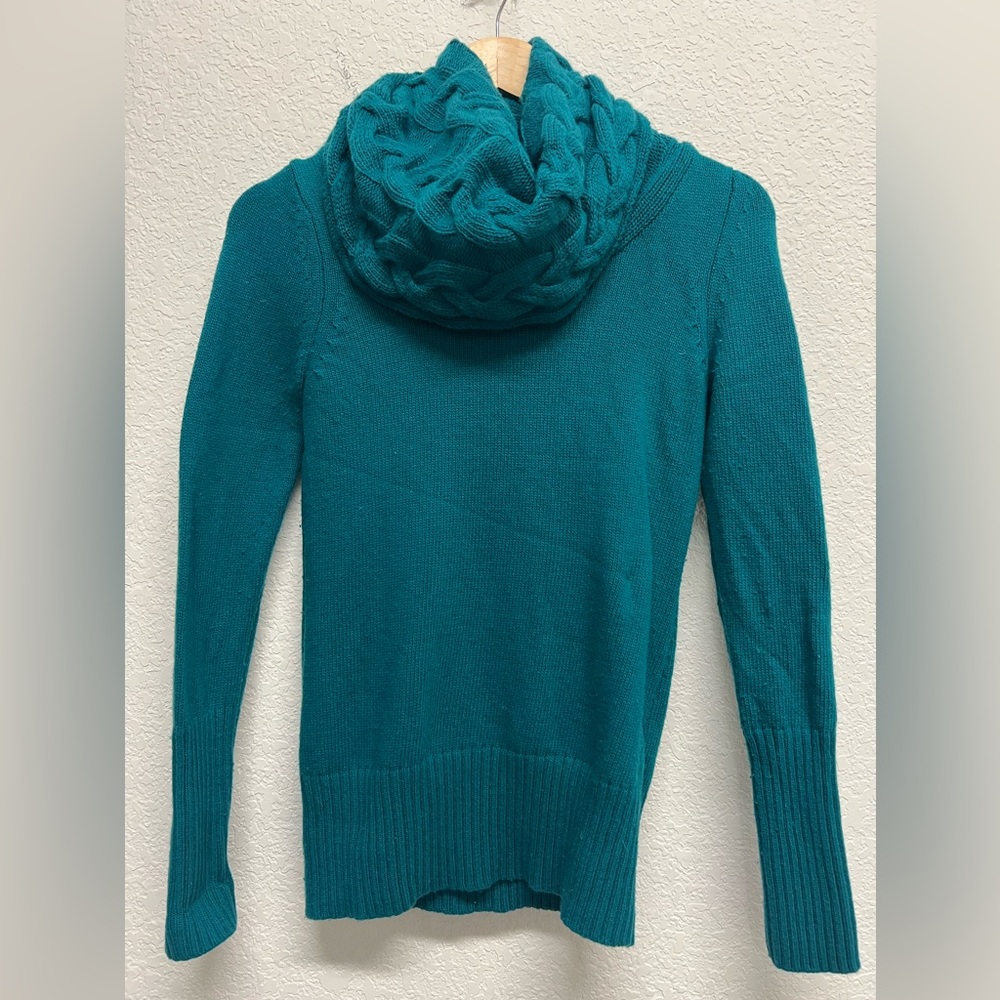 Banana Republic Women’s Teal Cable Knit Cowl Neck Sweater Cashmere Wool S